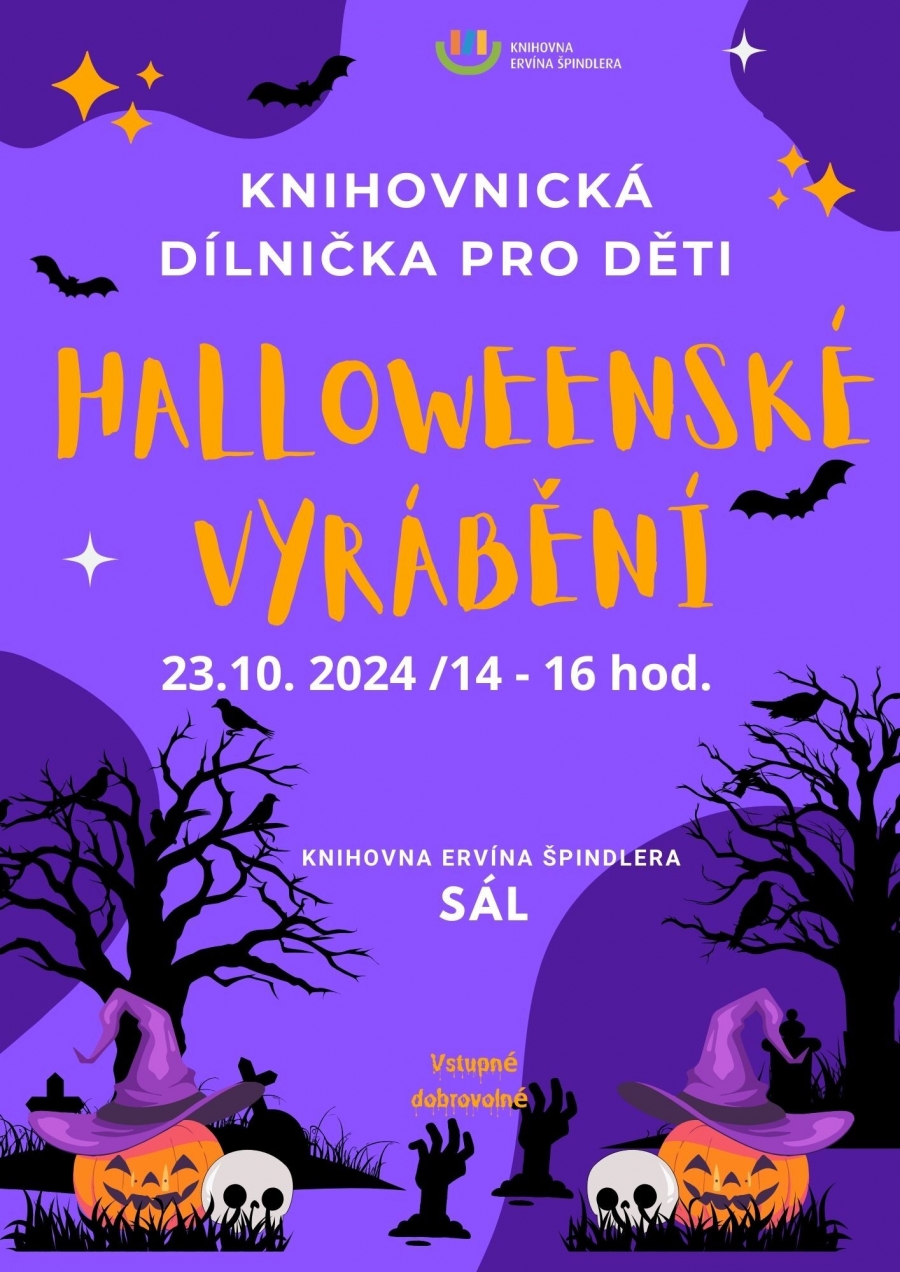 Plakát akce Halloweenské dílničky - Knihovnická dílnička pro děti